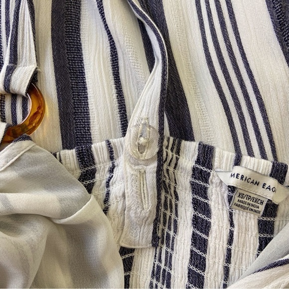 AEO jumpsuit wide legs flare blue white striped light Bohemian smock back XS - Picture 4 of 15